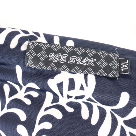 Ice Silk Women's 1X Navy Blue Paisley Polyester V-Neck Knee-Length Stretch Dress - Picture 8 of 10